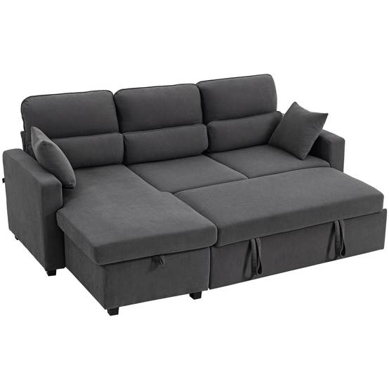 Canapé-lit convertible, canapé d'angle en L avec fonction lit, espace de rangement, coussins, pour salon ou chambre d'amis, gris foncé - Image 2
