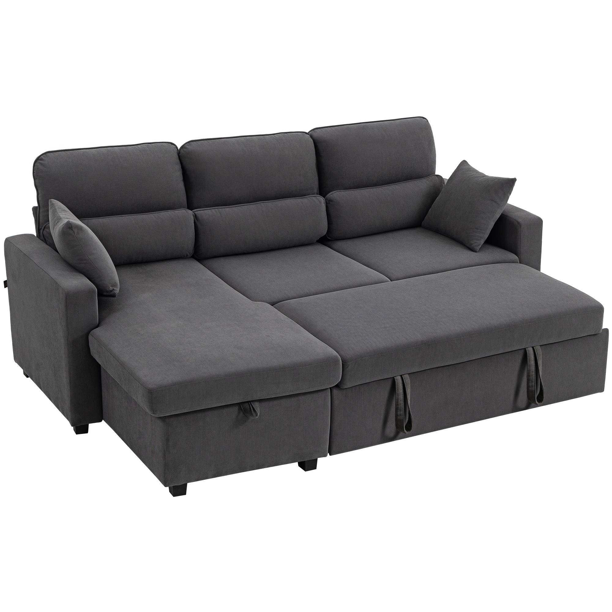Canapé-lit convertible, canapé d'angle en L avec fonction lit, espace de rangement, coussins, pour salon ou chambre d'amis, gris foncé - Image 2