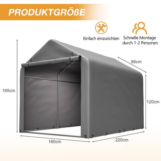 Garage à vélos 160x220x165cm cadre acier noir PE imperméable, porte roulante pour vélos et outils - Image 2