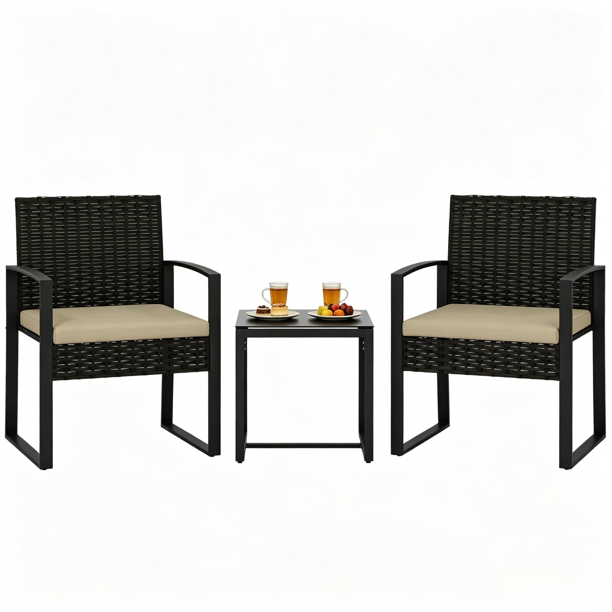 ComfortXL - Salon de jardin 3 pièces résine tressée brun kaki noir pour balcon compact - ComfortXL Outdoor Living - Image 9