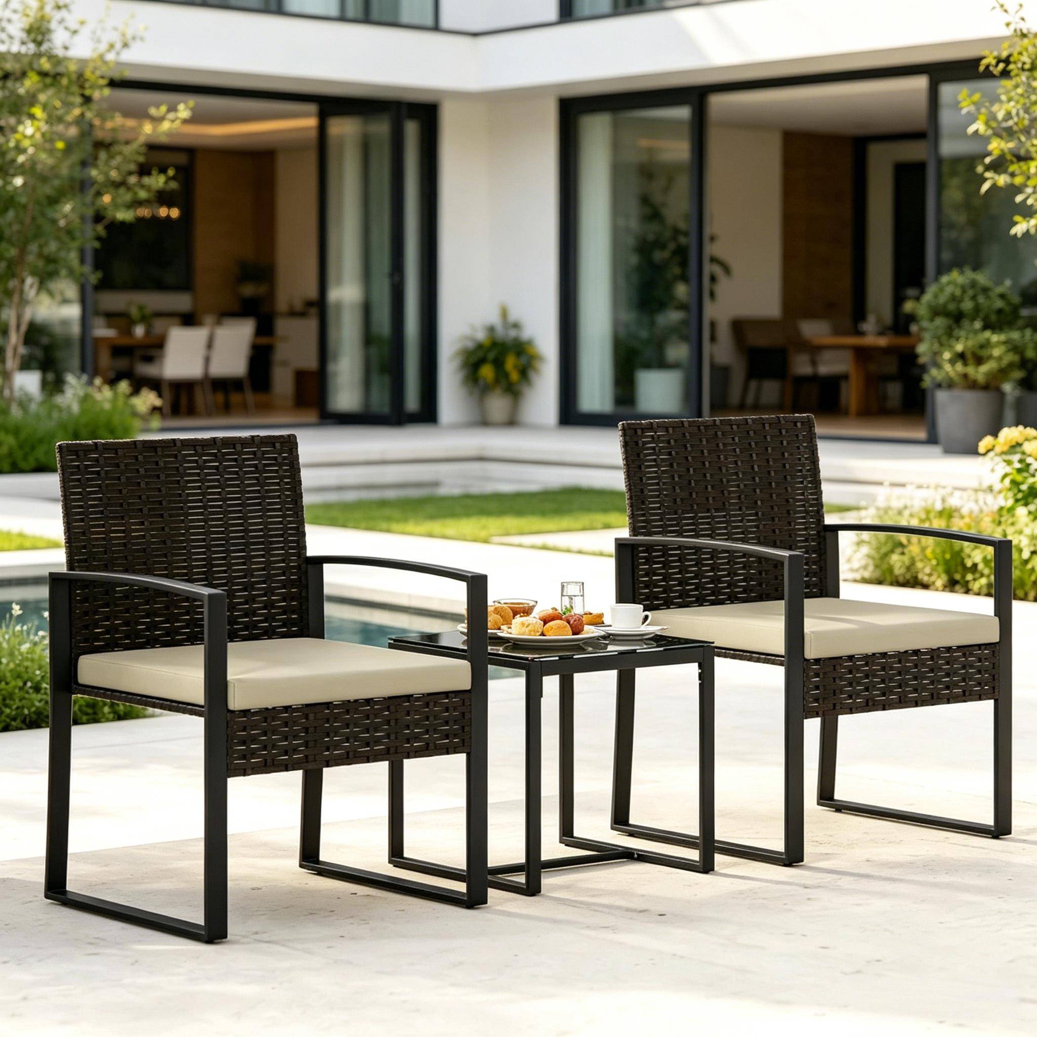 ComfortXL - Salon de jardin 3 pièces résine tressée brun kaki noir pour balcon compact - ComfortXL Outdoor Living - Image 1