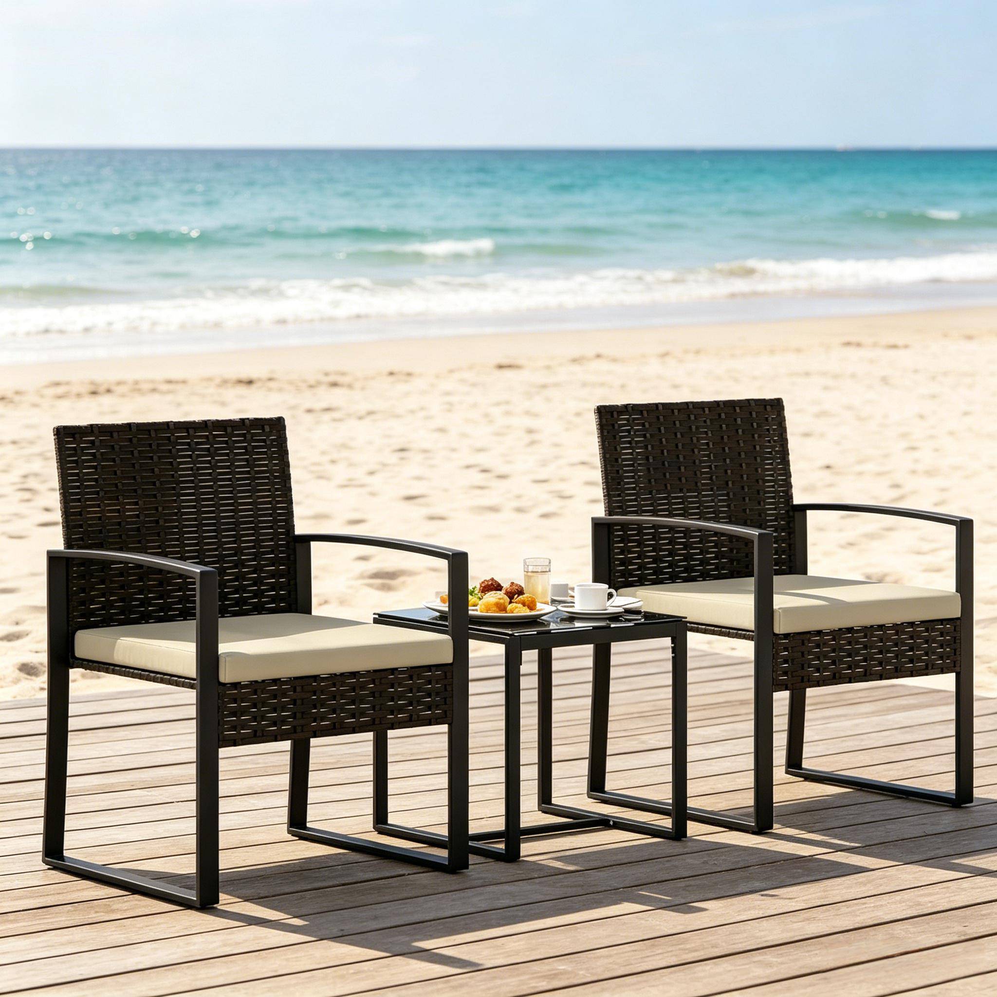 ComfortXL - Salon de jardin 3 pièces résine tressée brun kaki noir pour balcon compact - ComfortXL Outdoor Living - Image 5