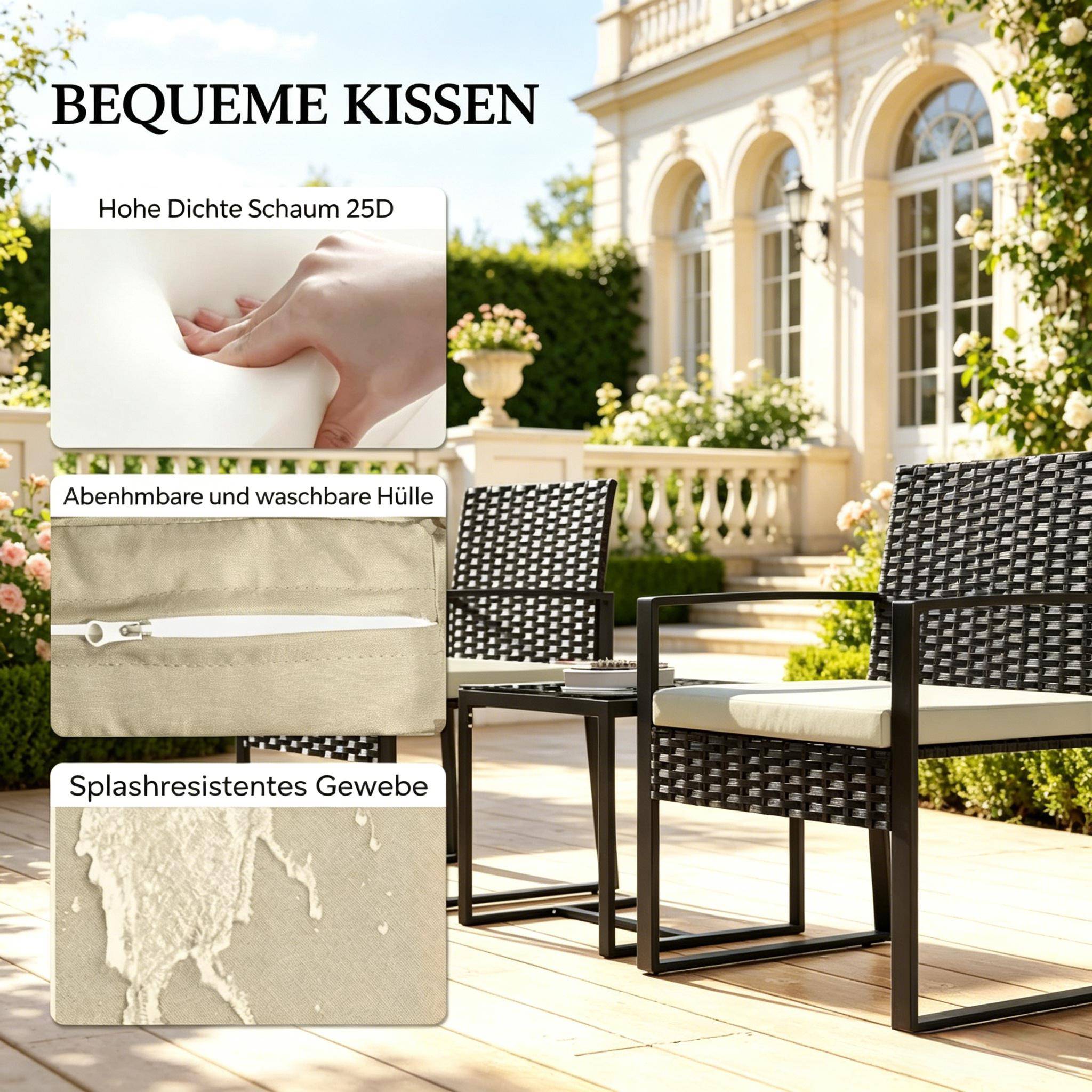 ComfortXL - Salon de jardin 3 pièces résine tressée brun kaki noir pour balcon compact - ComfortXL Outdoor Living - Image 4