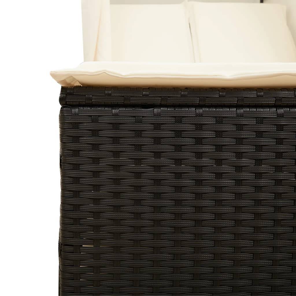 Chaise longue | Transat | Bain de soleil double avec toit et rideaux noir résine tressée - Image 8