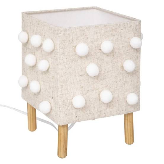 Lampe à Poser Enfant "Pompons" 22cm Beige Lin - Image 1