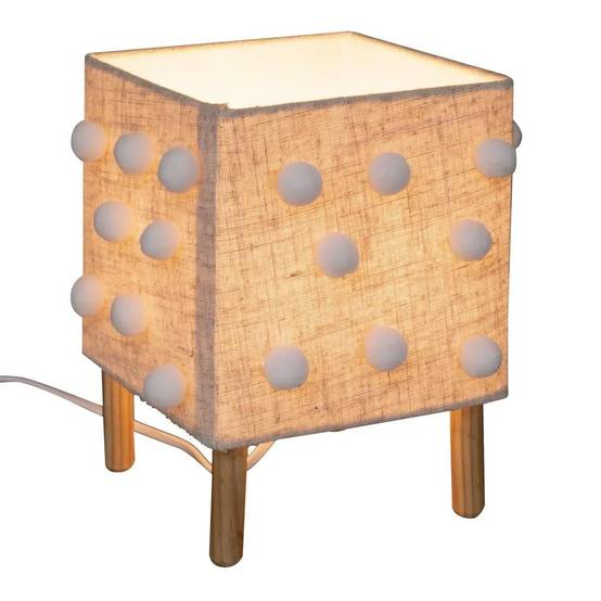Lampe à Poser Enfant "Pompons" 22cm Beige Lin - Image 2
