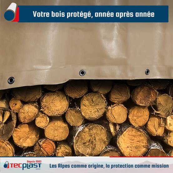 Bâche Bois 4x6 m LP506BO Beige foncé - Garantie 5 ans - Bâche de protection étanche en PVC pour Bois de chauffage TECPLAST - Image 2
