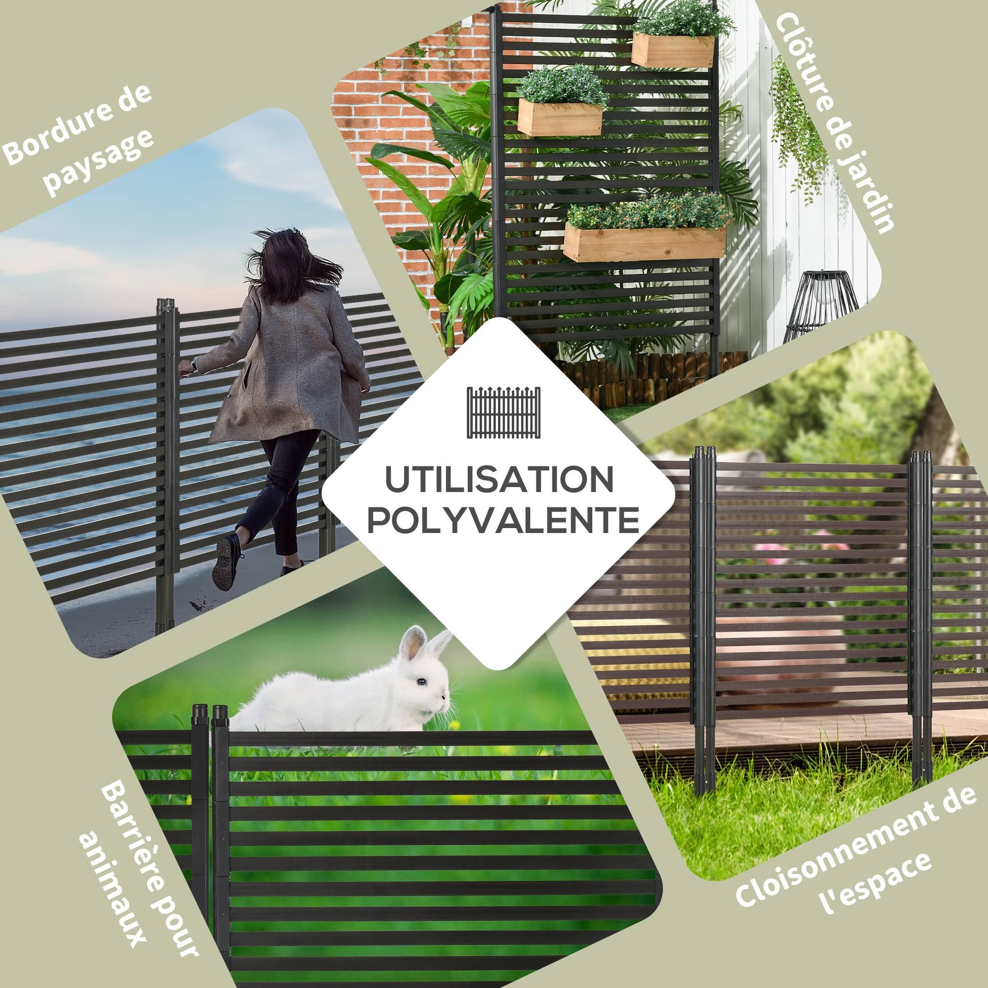 Panneau clotûre de jardin brise vue en métal extérieur avec pieds ou piquets à planter, modulaire, 93L x 22l x 150H cm - Image 6