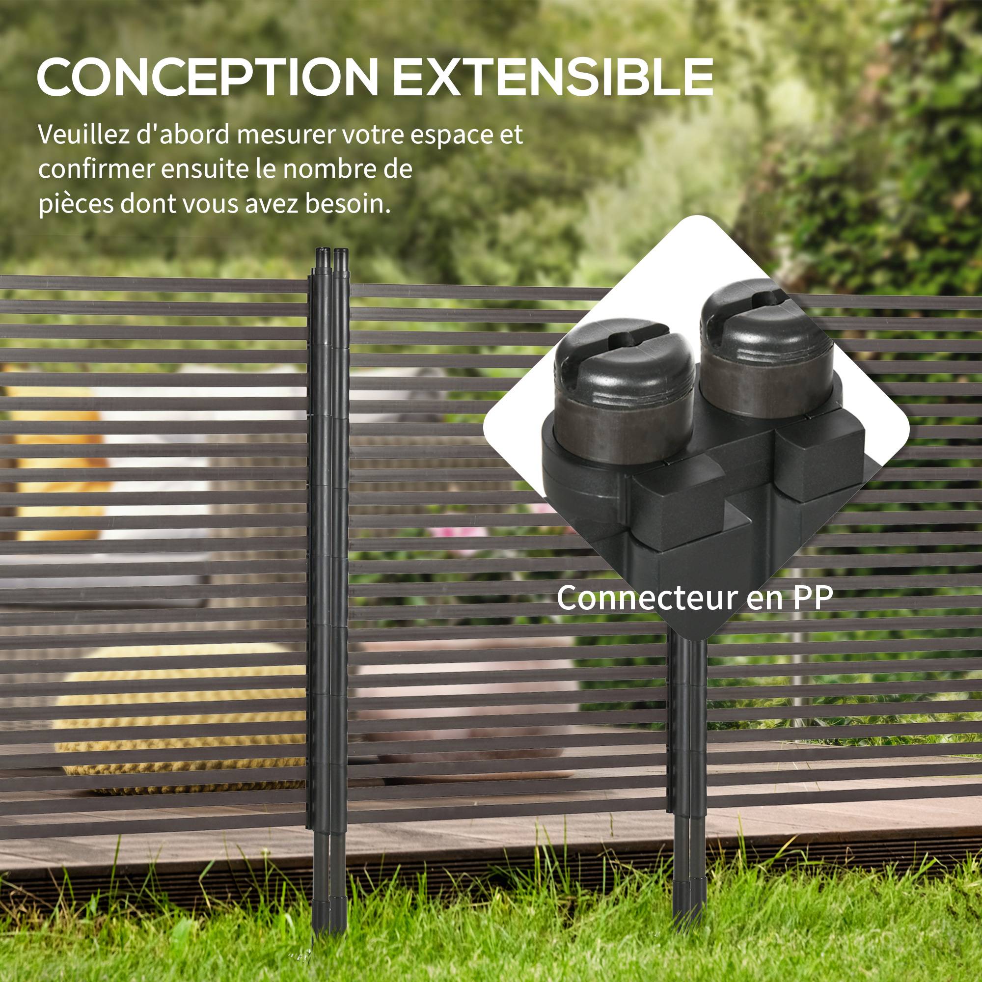 Panneau clotûre de jardin brise vue en métal extérieur avec pieds ou piquets à planter, modulaire, 93L x 22l x 150H cm - Image 5