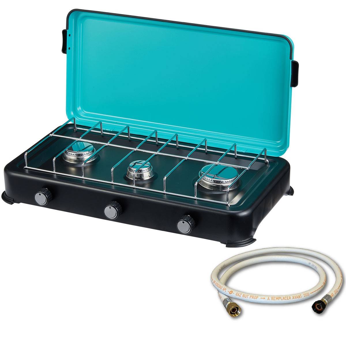 Plaque de cuisson gaz 3 feux 3000W Table de cuisson portable + Tuyau butane/propane INTEC - Image 1