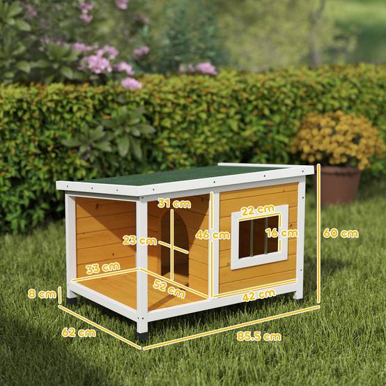 Niche extérieure pour chien bois de sapin, véranda couverte, toit inclinable, 85.5x62x60 cm, multicolore - Image 5