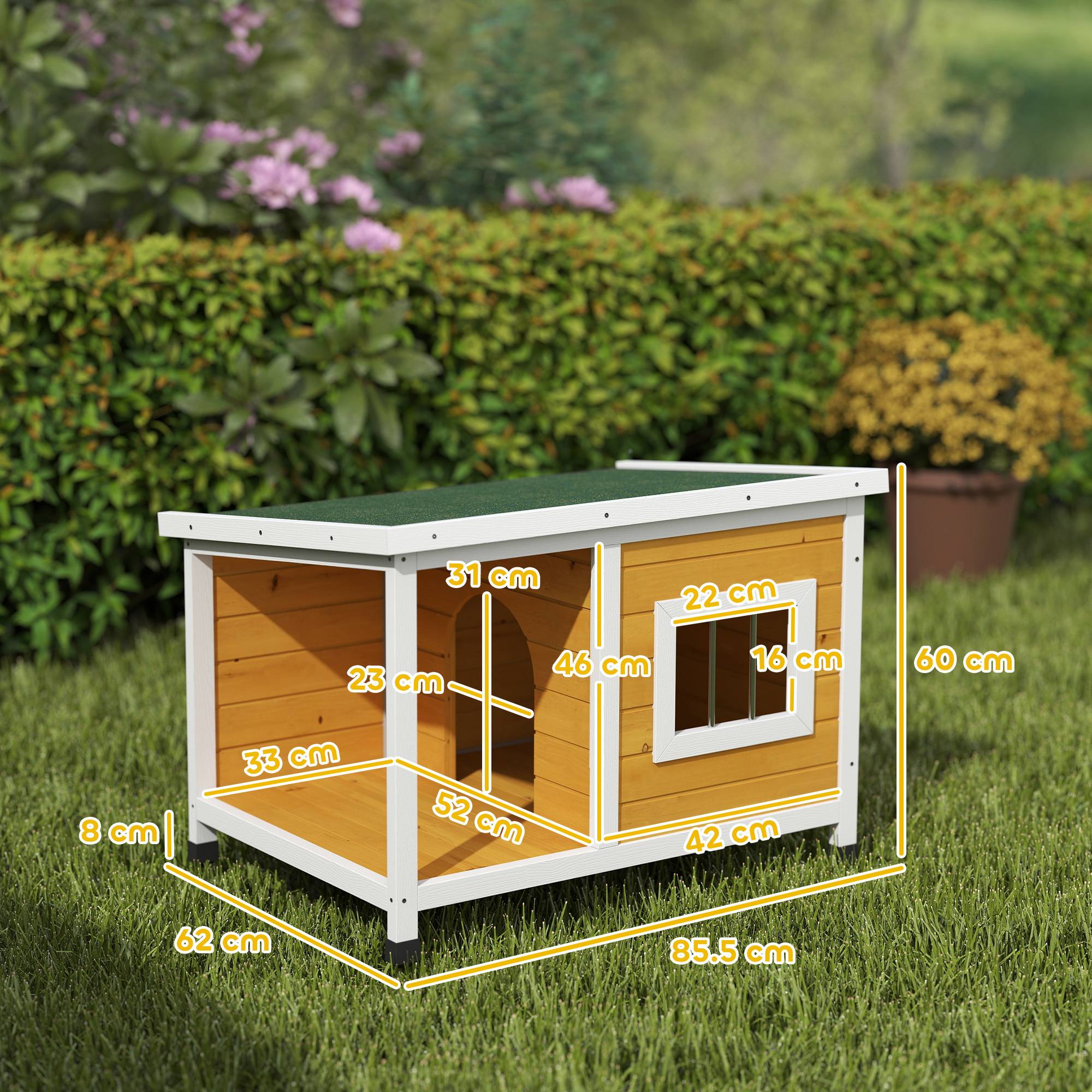 Niche extérieure pour chien bois de sapin, véranda couverte, toit inclinable, 85.5x62x60 cm, multicolore - Image 5
