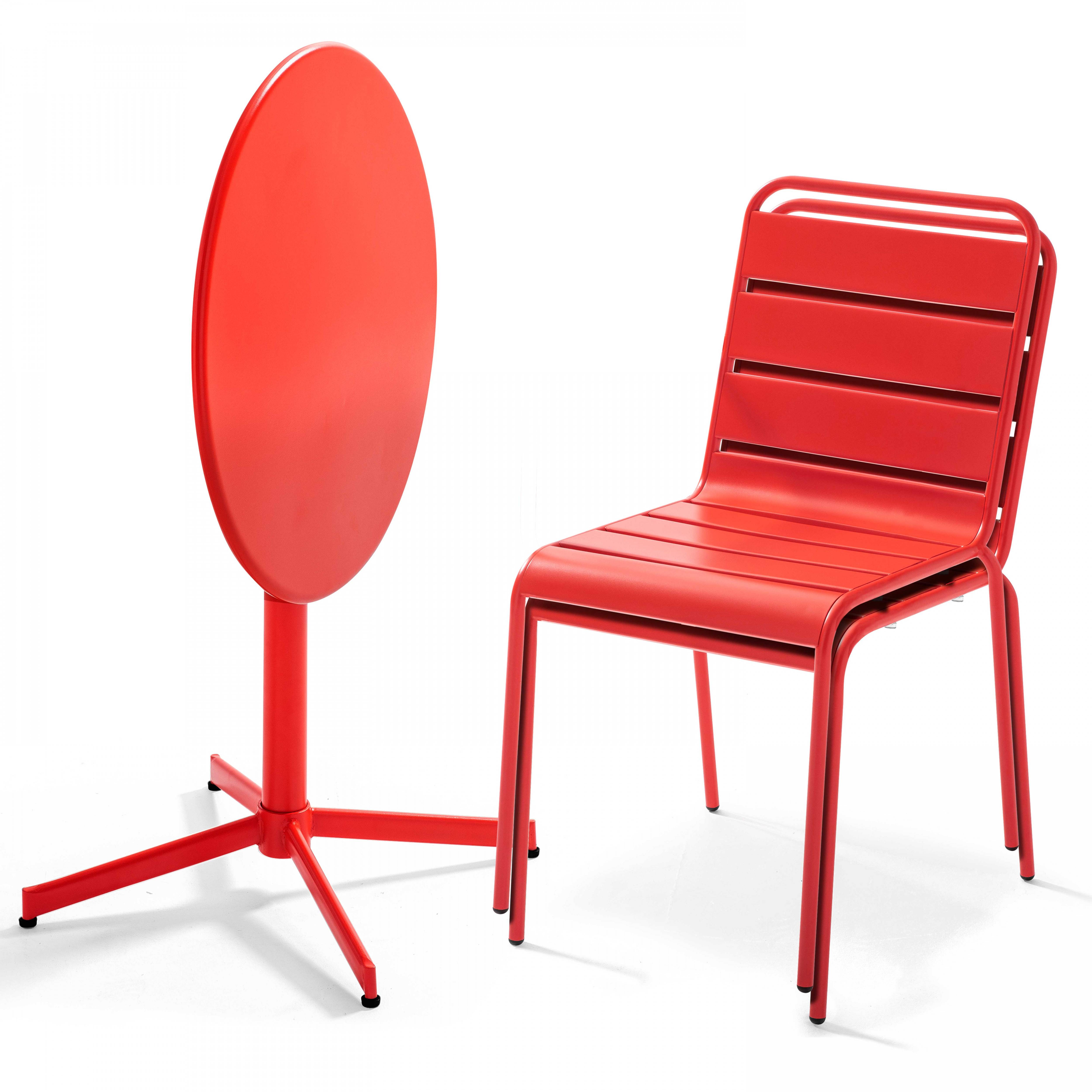 Oviala - Ensemble table de jardin ronde et 2 chaises métal rouge Palavas - Oviala - Image 3