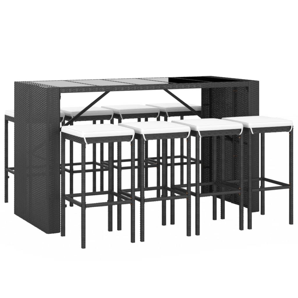 Helloshop26 - Ensemble de bar de jardin 9 pièces avec coussins noir poly rotin - Image 1
