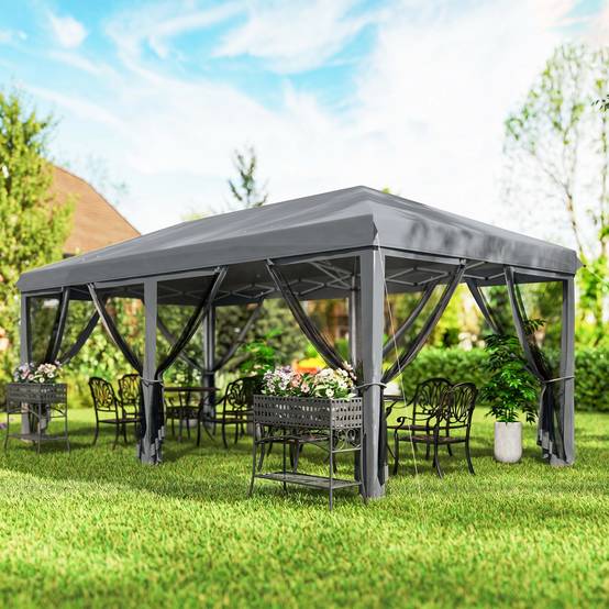 Tente de jardin pliante pliable 6x3 m avec 6 parois latérales en maille anti-UV et sac de transport gris - Image 4