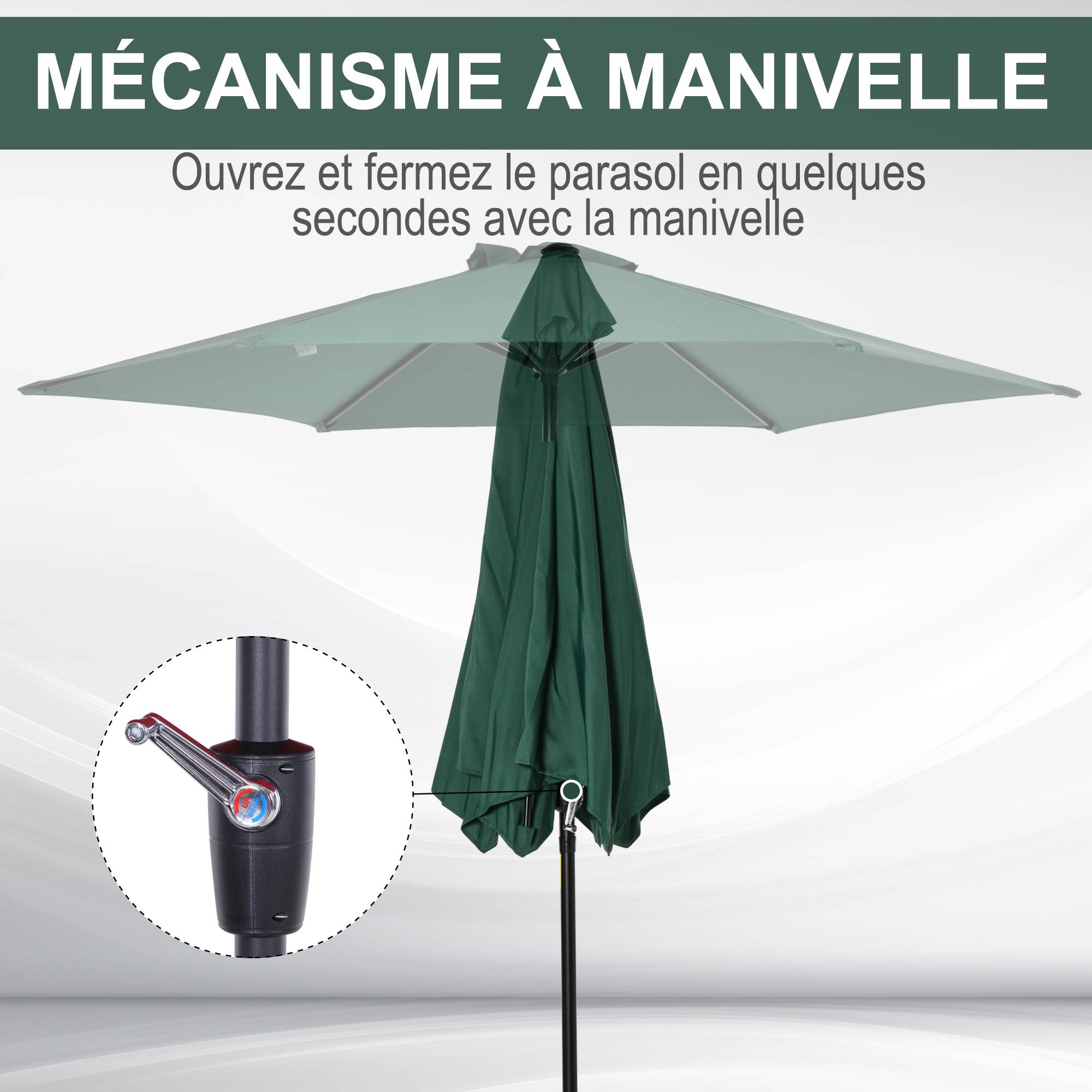 Parasol inclinable en aluminium et polyester vert foncé 200 x 150 x 235 cm - PANGIVO - Image 8