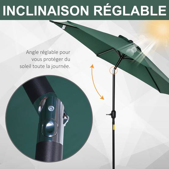 Parasol inclinable en aluminium et polyester vert foncé 200 x 150 x 235 cm - PANGIVO - Image 7
