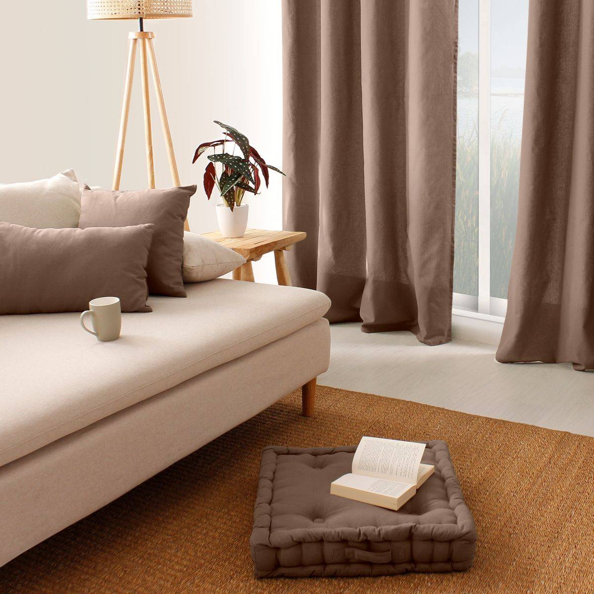 Enjoy Home - Coussin de Sol Uni "Panama" 50x50cm Vison - Image 3