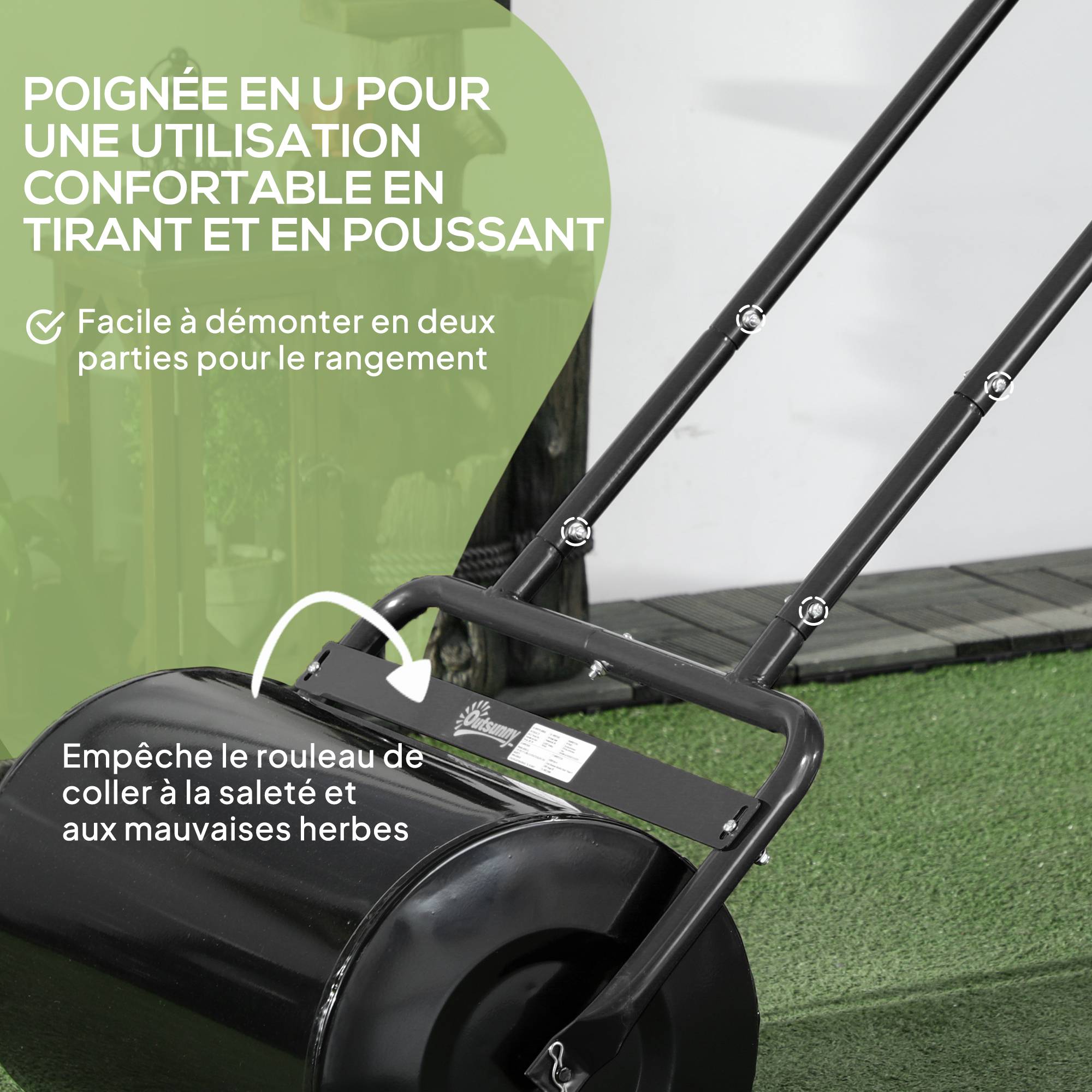 ComfortXL - Rouleau à gazon acier noir 58 x 32,5 x 113 cm pelouse nivelage remplissable 38 L - ComfortXL Outdoor Living - Image 8