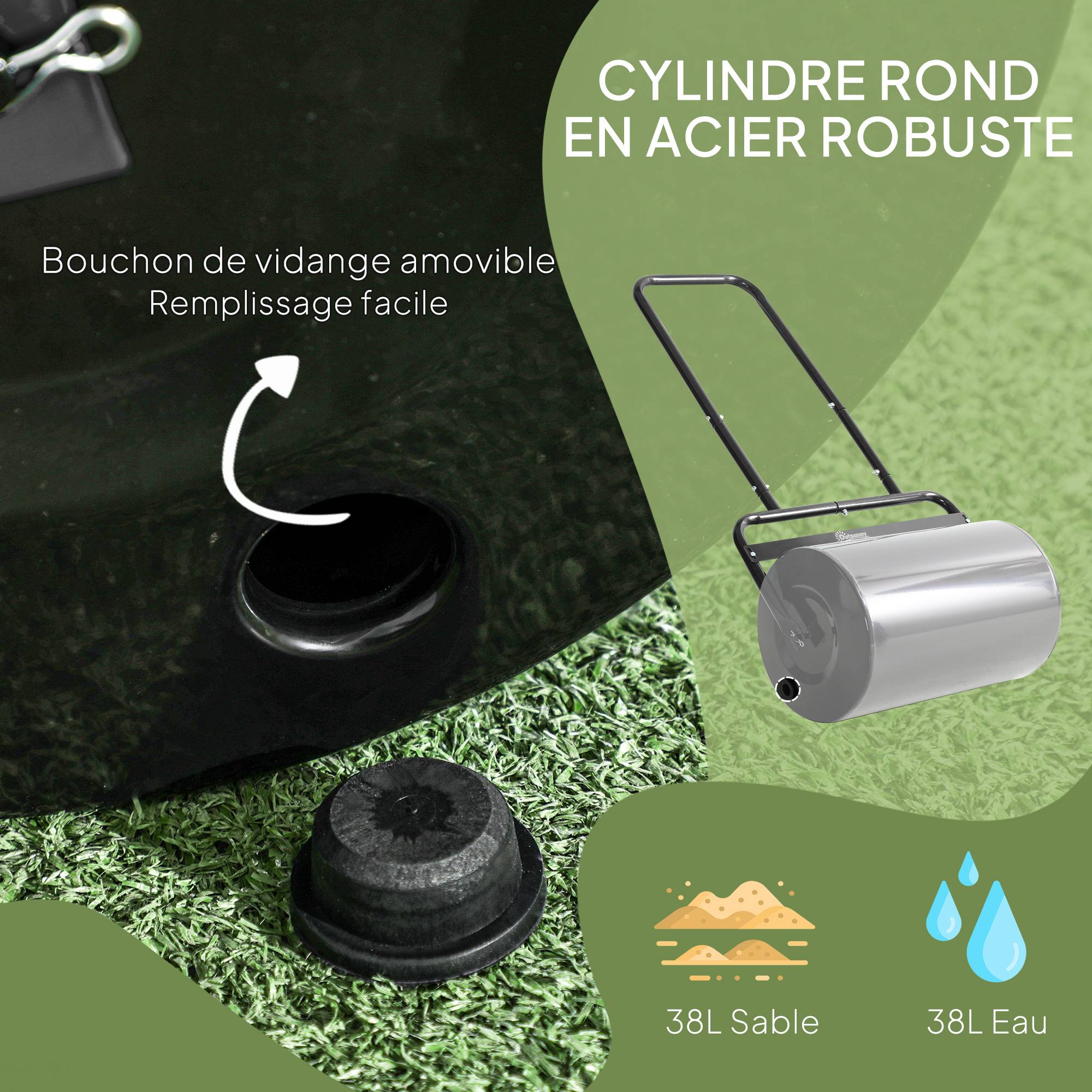 ComfortXL - Rouleau à gazon acier noir 58 x 32,5 x 113 cm pelouse nivelage remplissable 38 L - ComfortXL Outdoor Living - Image 5