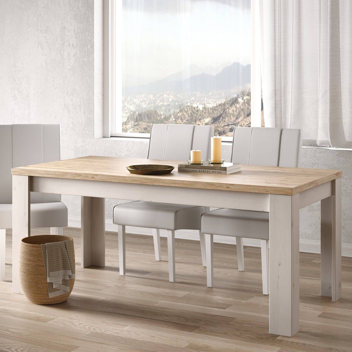 Table Repas 180cm Aspect Chêne Blanchi et Chêne clair - NASHVIL - Image 2