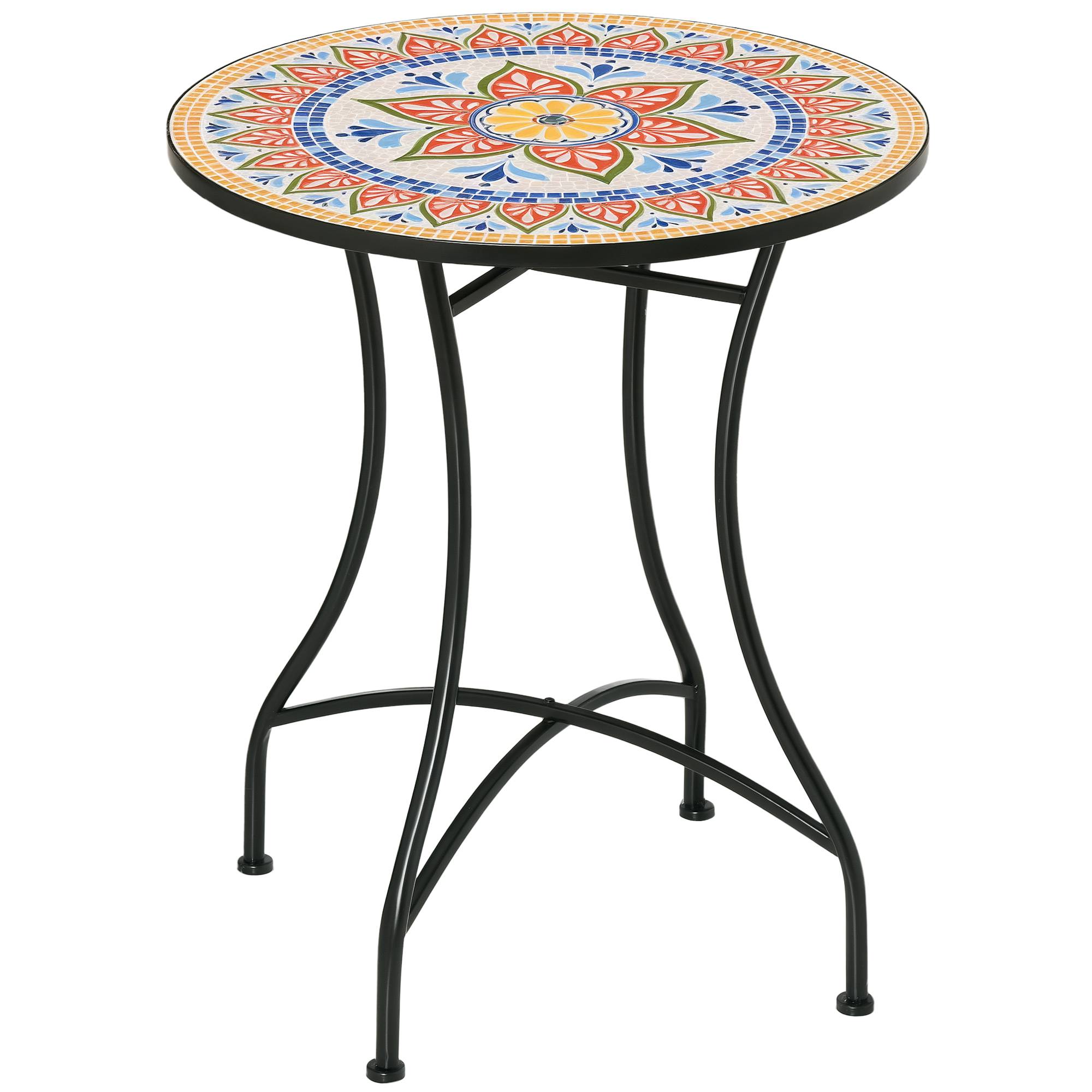 PANGIVO - Table de jardin métal et céramique rouge bleu et blanc 60 x 60 x 71 cm - PANGIVO