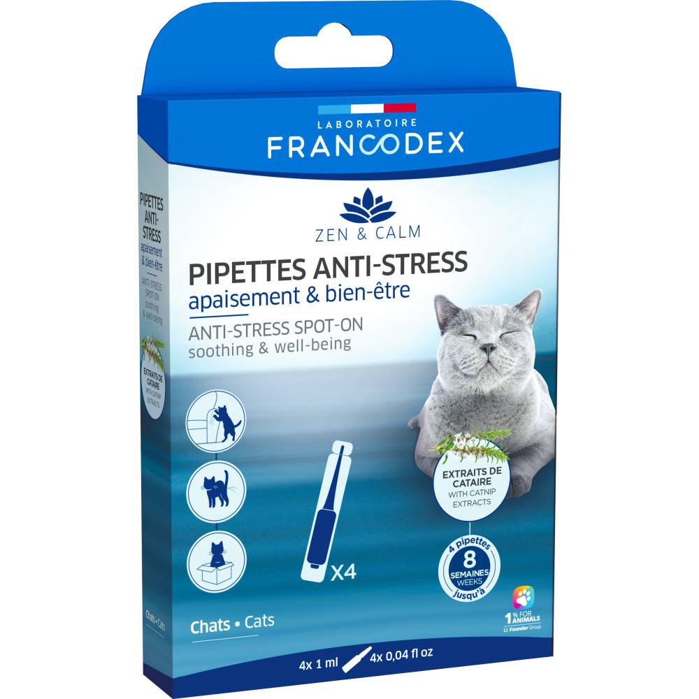 Francodex - 4 Pipettes anti-stress  apaisant et bien-être pour chats - Image 1