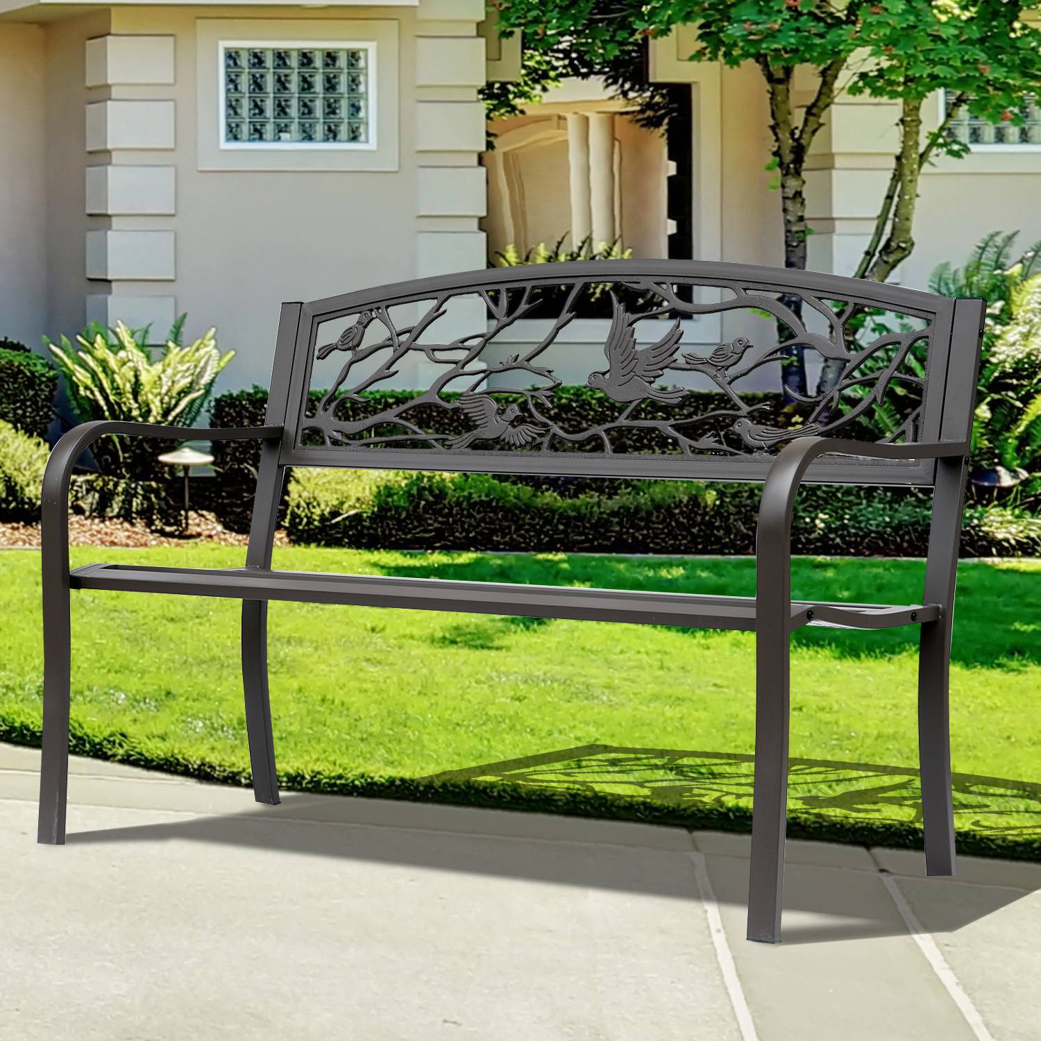 Banc de Jardin 2 Places banc extérieur jardin Style Rural Chic pour balcon terrasse patio 127 x 60 x 85 cm - Image 3