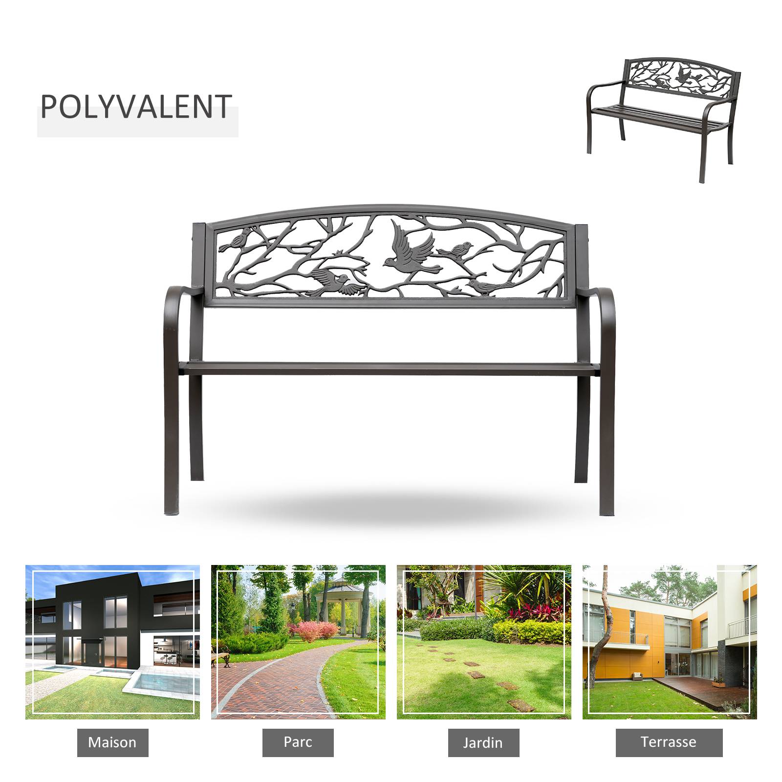 Banc de Jardin 2 Places banc extérieur jardin Style Rural Chic pour balcon terrasse patio 127 x 60 x 85 cm - Image 8