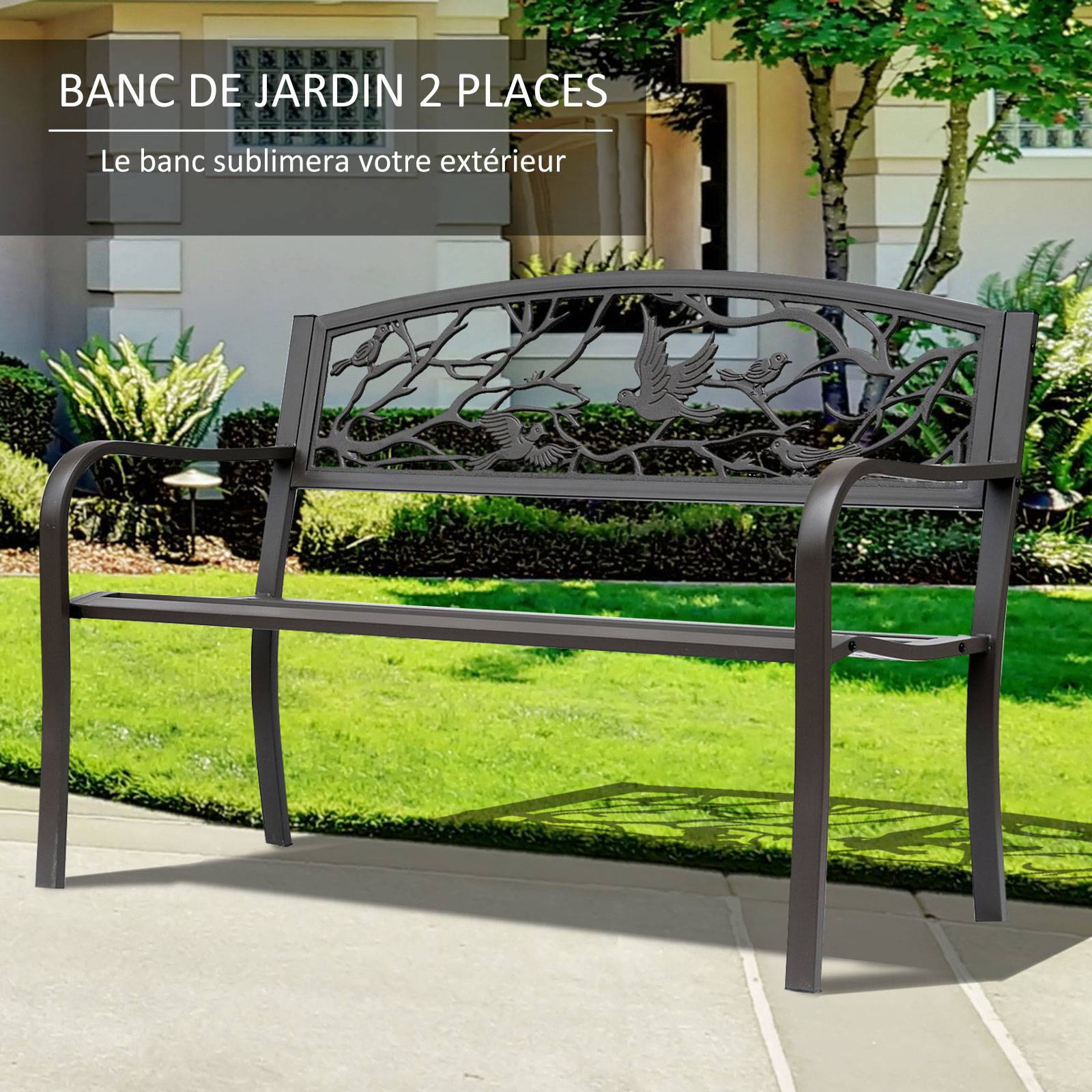 Banc de Jardin 2 Places banc extérieur jardin Style Rural Chic pour balcon terrasse patio 127 x 60 x 85 cm - Image 6