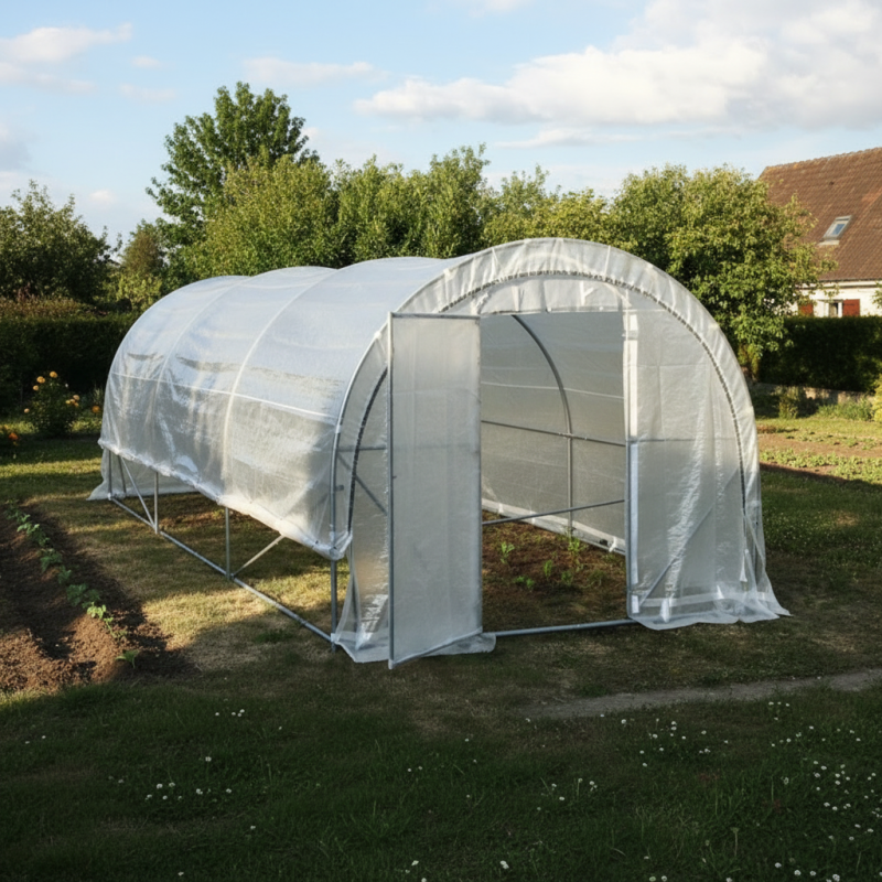 Serre tunnel maraîchère 18m² acier galvanisé 200gr/m² H2,40m Green Protect blanc 2 portes battantes - Image 2