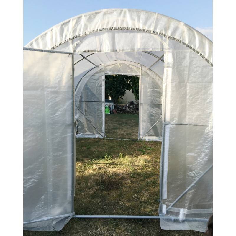 Serre tunnel maraîchère 18m² acier galvanisé 200gr/m² H2,40m Green Protect blanc 2 portes battantes - Image 6