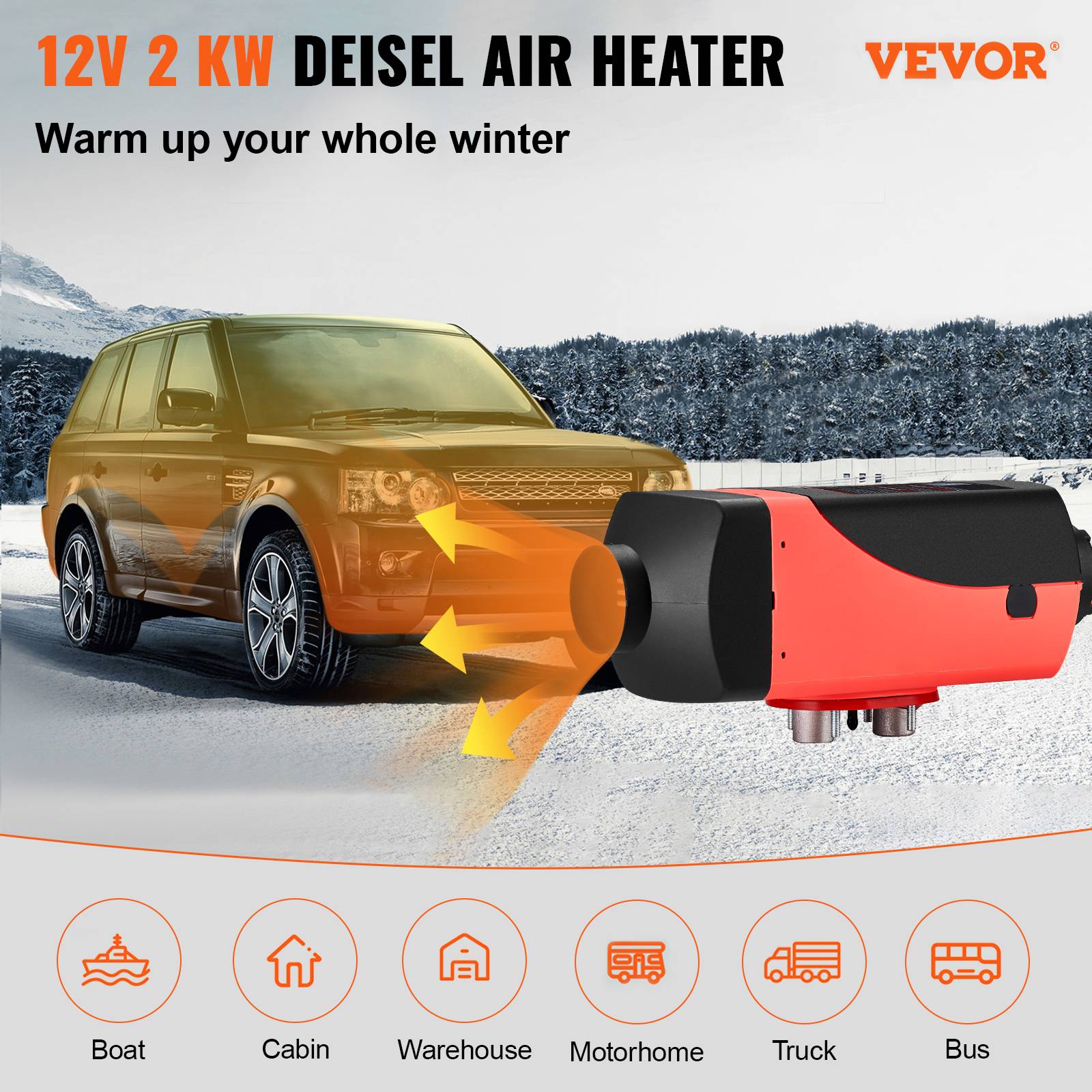 VEVOR Chauffage diesel 2kW 12V, kit en aluminium, carburateur plastique, silencieux, pour voiture, camions, RV - Image 2