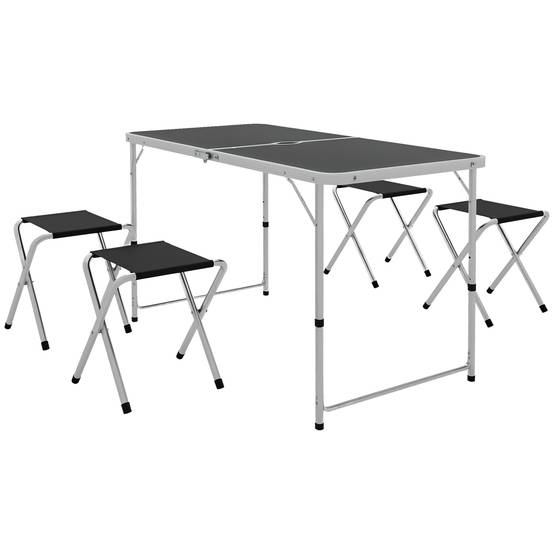 Ensemble table et chaises de camping aluminium gris foncé 120 x 60 x 70 cm - PANGIVO - Image 1