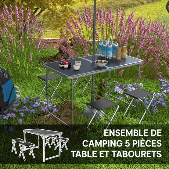 Ensemble table et chaises de camping aluminium gris foncé 120 x 60 x 70 cm - PANGIVO - Image 6