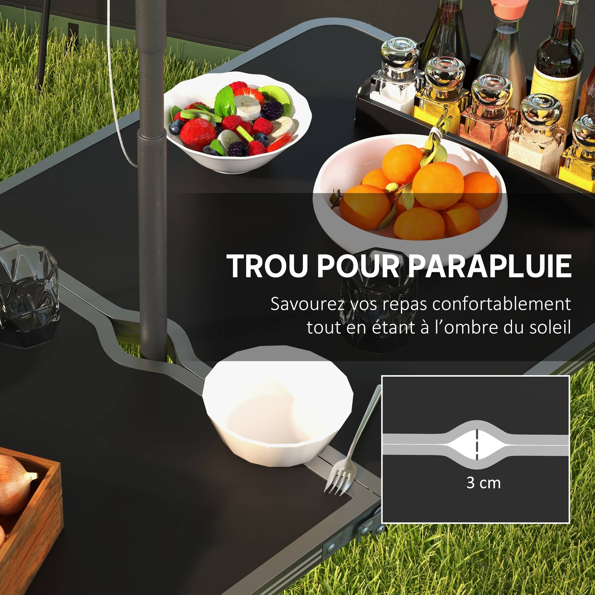 Ensemble table et chaises de camping aluminium gris foncé 120 x 60 x 70 cm - PANGIVO - Image 8
