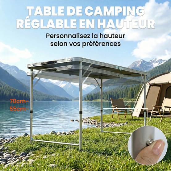 Ensemble table et chaises de camping aluminium gris foncé 120 x 60 x 70 cm - PANGIVO - Image 7