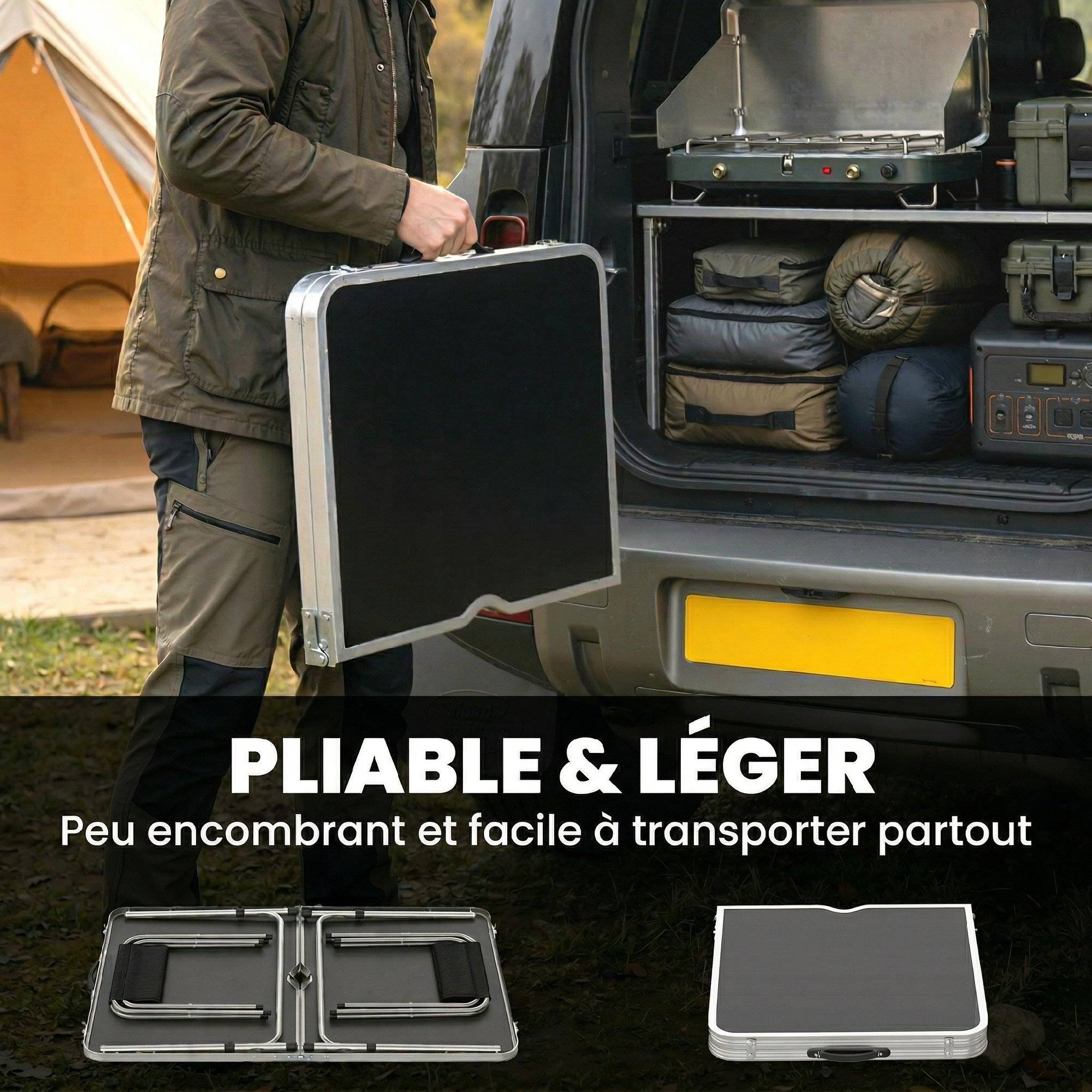 Ensemble table et chaises de camping aluminium gris foncé 120 x 60 x 70 cm - PANGIVO - Image 9