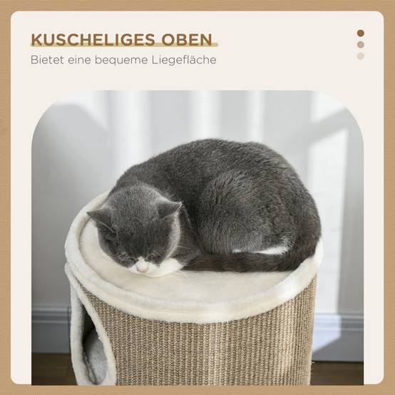 Sans Marque - Tonneau à griffer, peluche douce, tapis sisal, Ø38x70H cm, Marron - Image 6