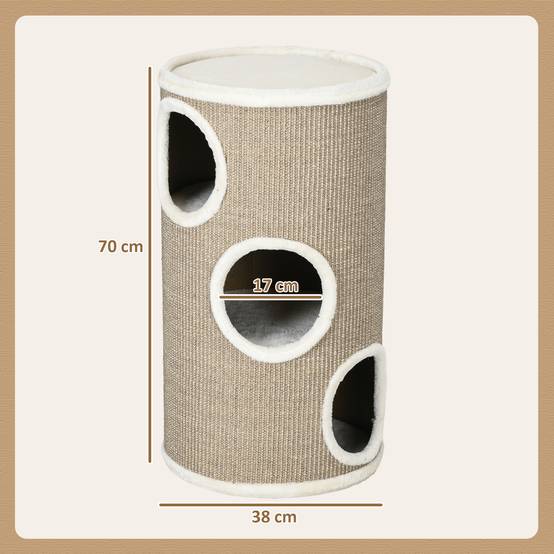 Sans Marque - Tonneau à griffer, peluche douce, tapis sisal, Ø38x70H cm, Marron - Image 4