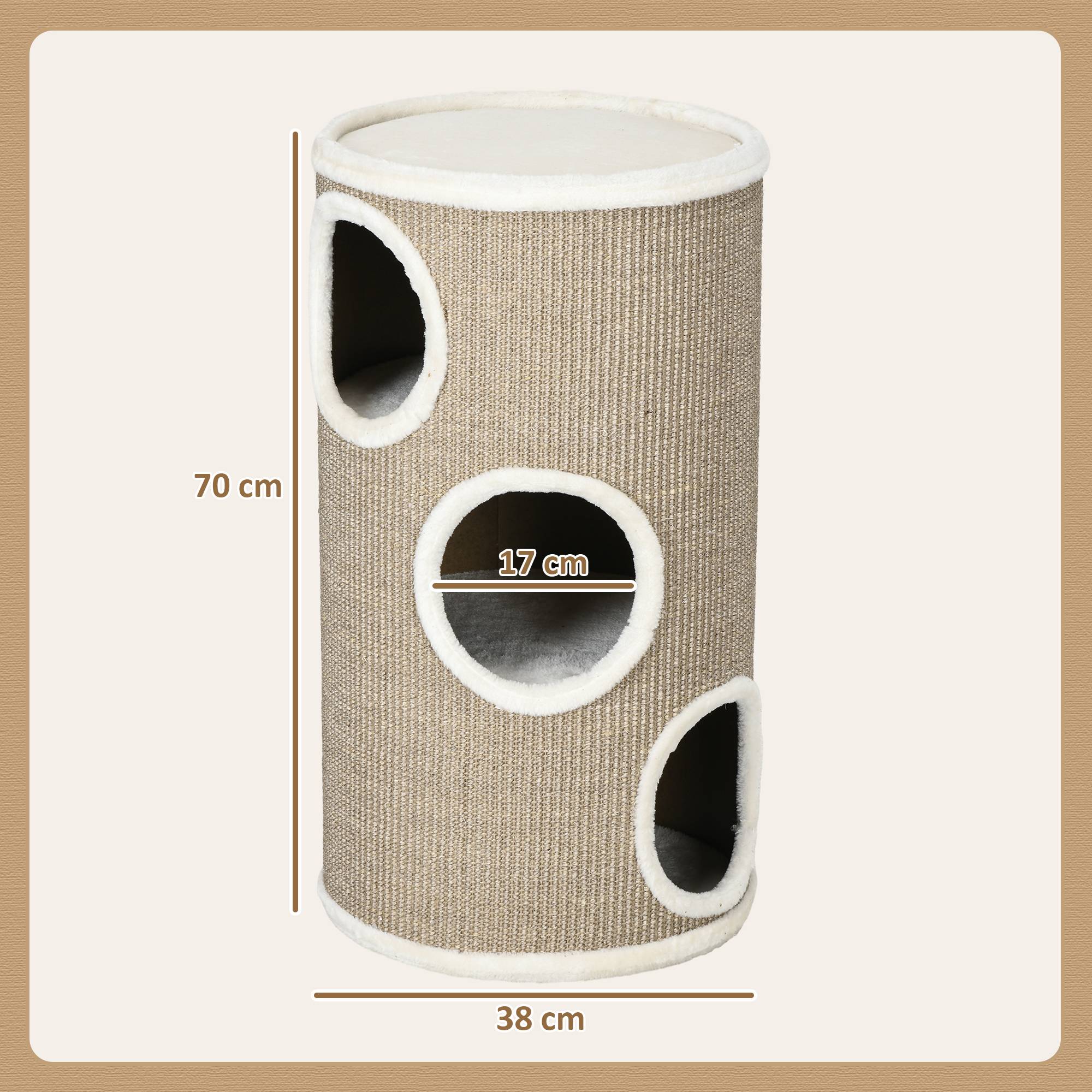 Sans Marque - Tonneau à griffer, peluche douce, tapis sisal, Ø38x70H cm, Marron - Image 4