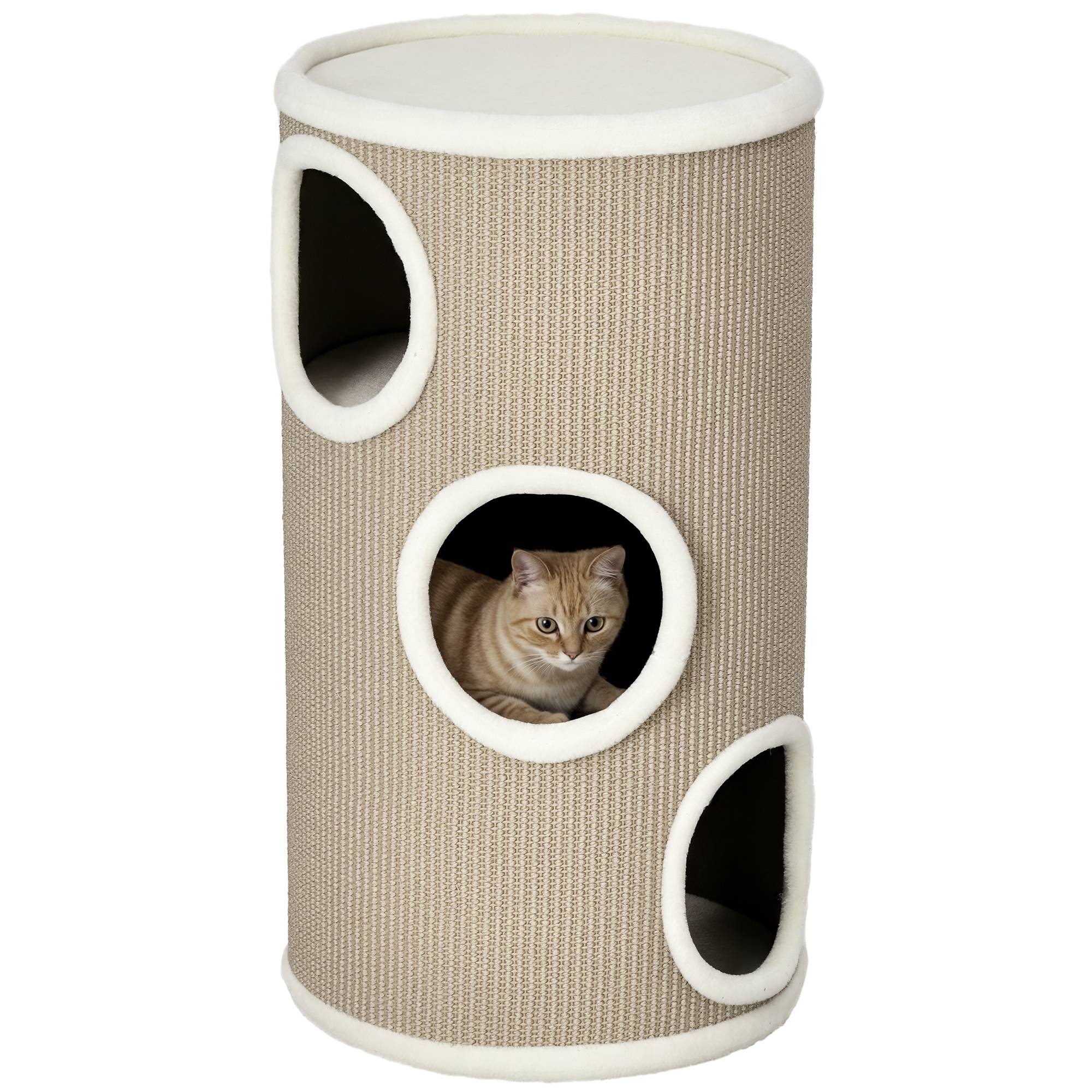Sans Marque - Tonneau à griffer, peluche douce, tapis sisal, Ø38x70H cm, Marron - Image 1
