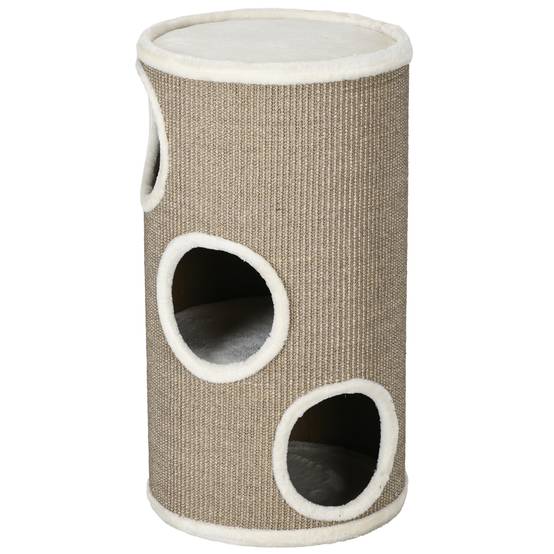Sans Marque - Tonneau à griffer, peluche douce, tapis sisal, Ø38x70H cm, Marron - Image 2