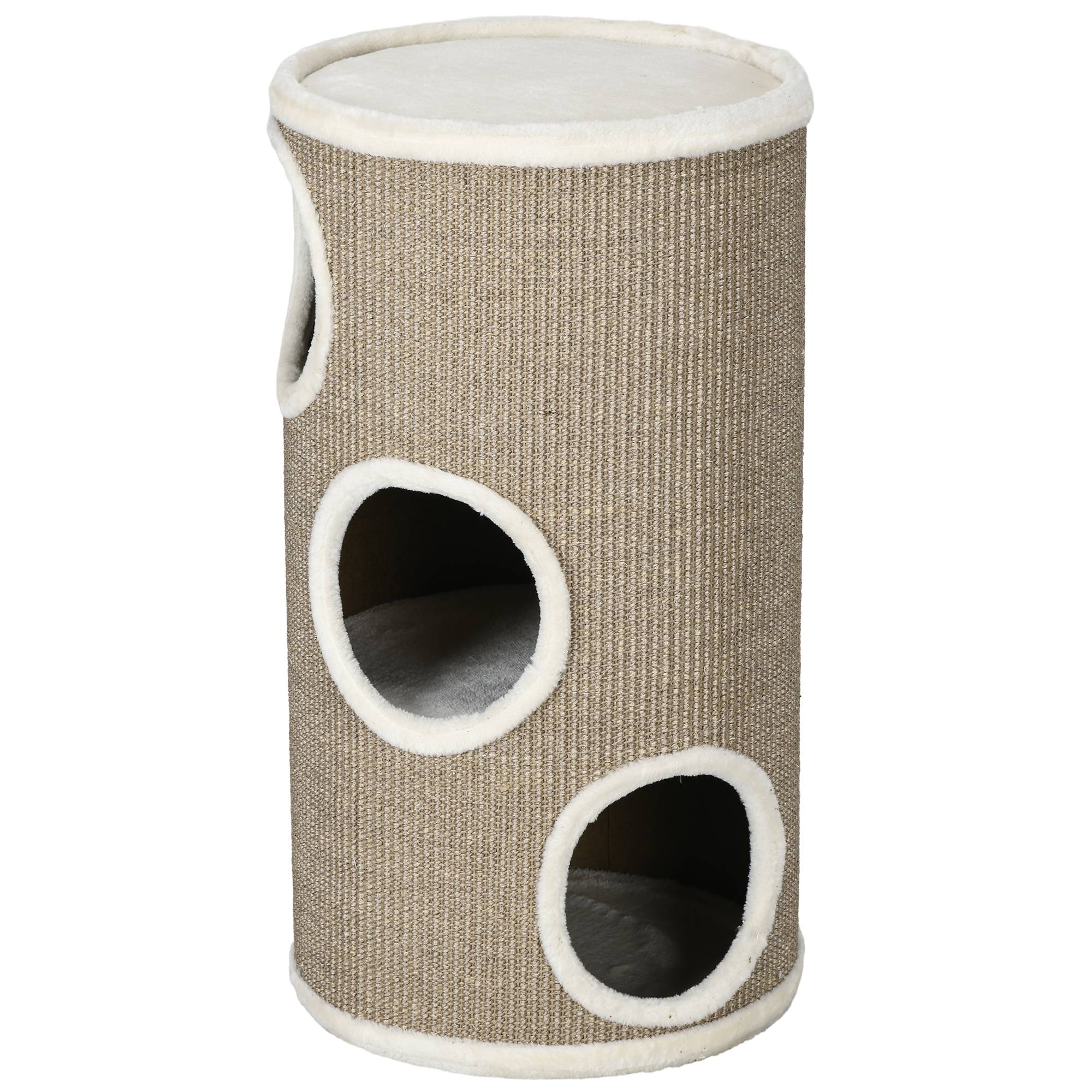 Sans Marque - Tonneau à griffer, peluche douce, tapis sisal, Ø38x70H cm, Marron - Image 2
