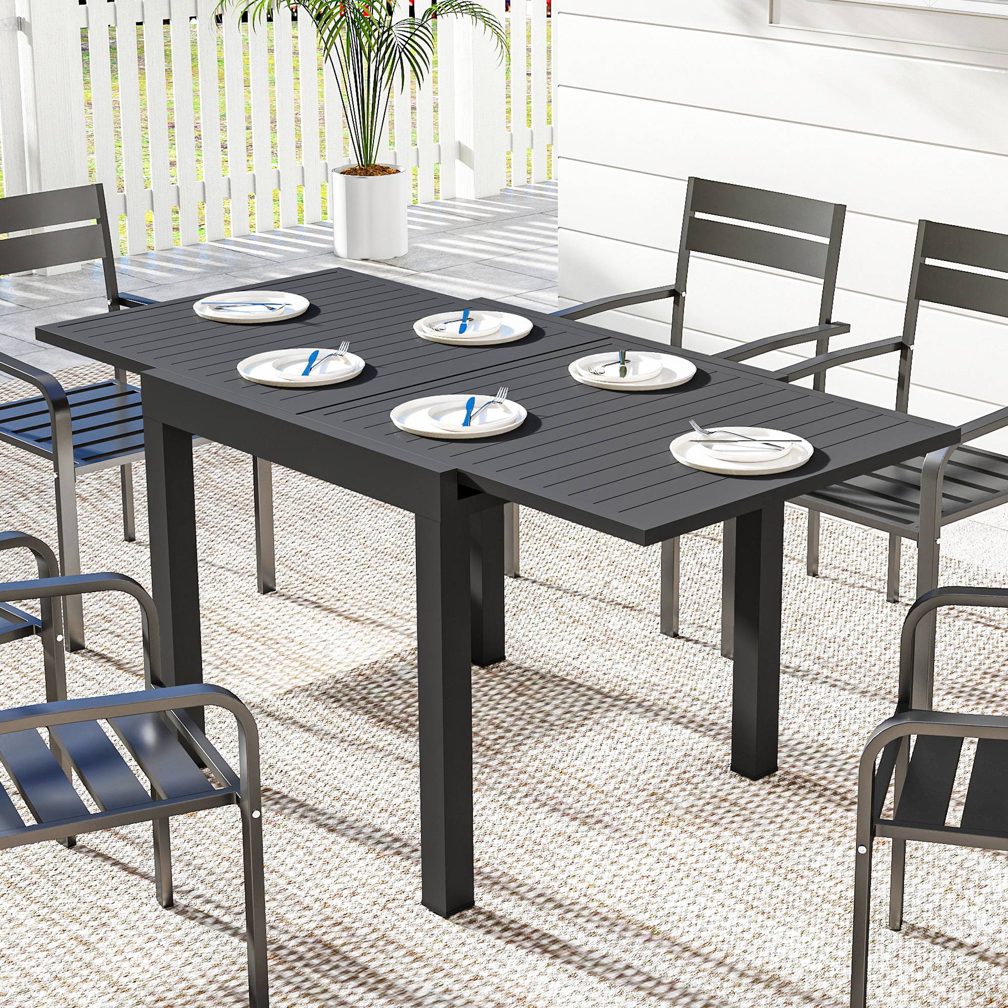 Outsunny - Table de jardin extensible 4-6 personnes avec rallonge auto-stockée - aluminium - 80-160x80cm - noir - Image 2