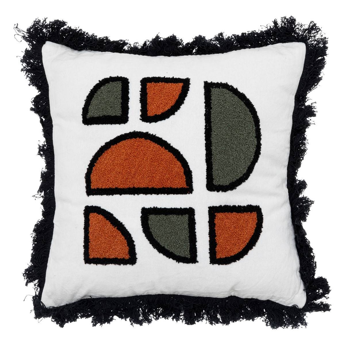 Coussin décoratif Blanc & Noir motifs colorés en bouclettes de Coton 40 x 40 cm - Image 1