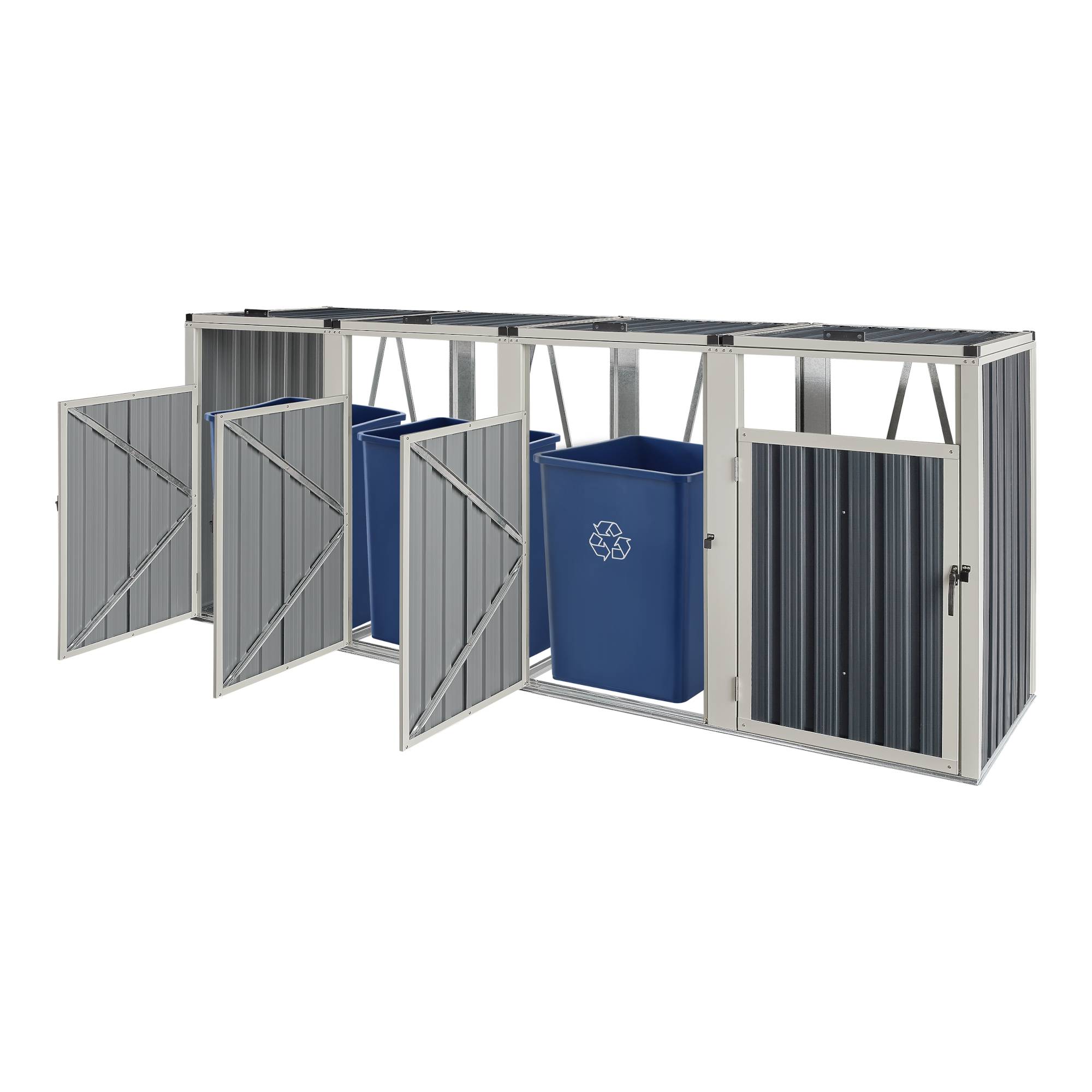 Pro.Tec - Cache poubelle Tarbek 4 places avec portes à poignée 121 x 292 x 82 cm gris anthracite pro.tec - Image 1