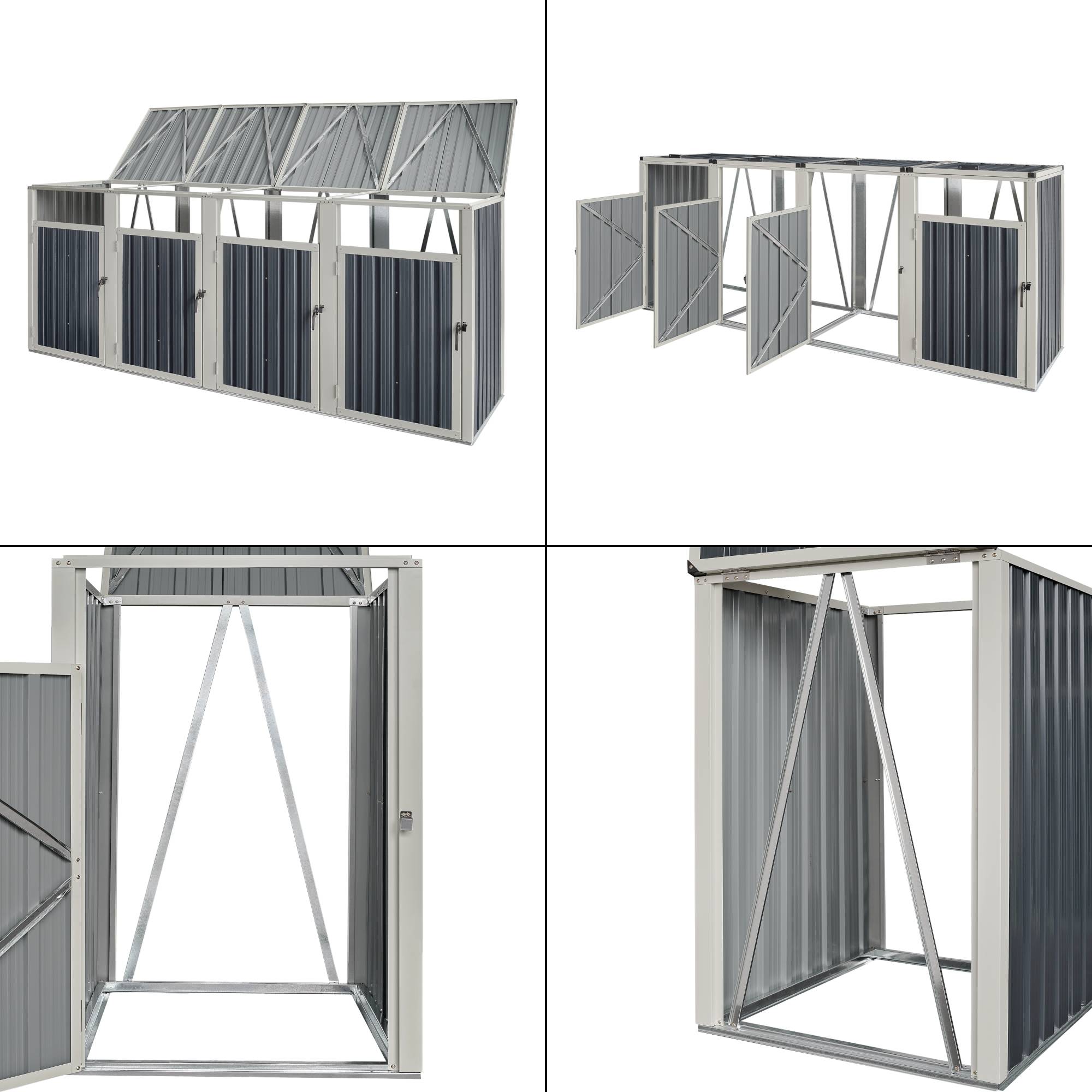 Pro.Tec - Cache poubelle Tarbek 4 places avec portes à poignée 121 x 292 x 82 cm gris anthracite pro.tec - Image 5