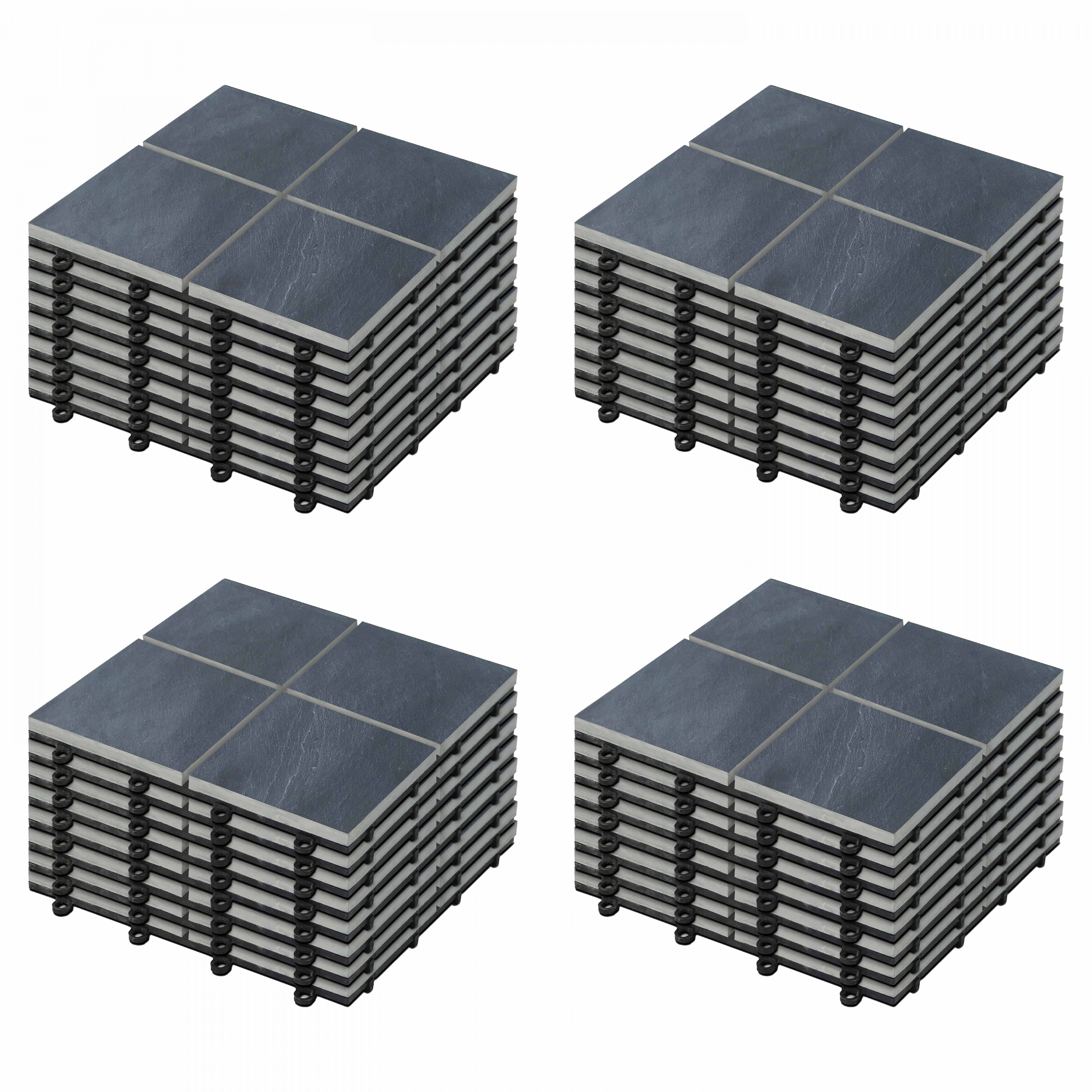 Oviala - Lot de 32 dalles clipsables en pierre noir Kobe - Oviala - Image 1