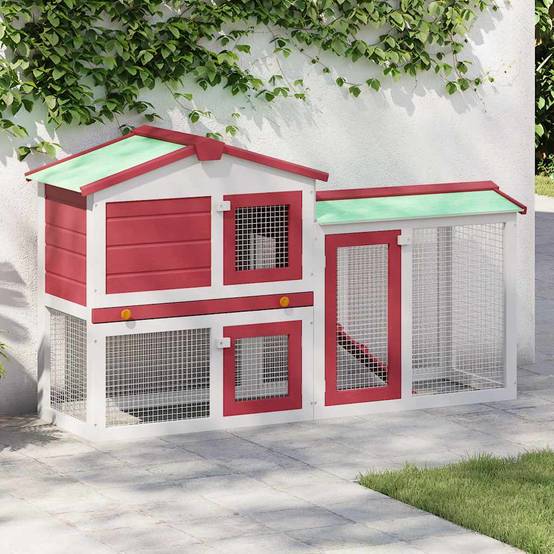 ComfortXL - Clapier extérieur en bois 2 niveaux pour jardin Rouge et Blanc 145cm – ComfortXL Outdoor Living - Image 1